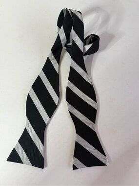 Black and White Striped Silk Self-Tie Bow Tie